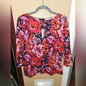 IMNYC Pink/Dk. BLUE Floral Lightweight Blouse SZ M  Isaac Mizrahi